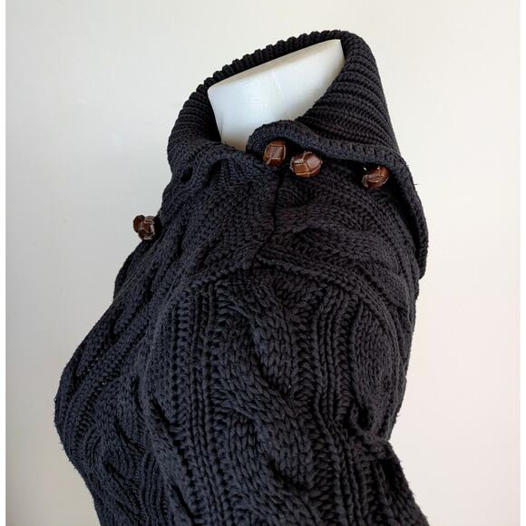 Ralph Lauren Womens Sweater Small Black Cable Knit Turtleneck Leather Buttons - Picture 7 of 10